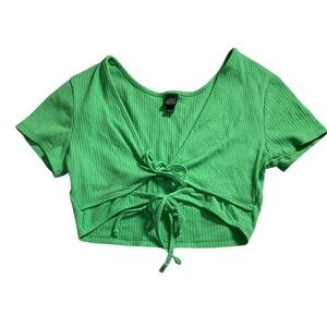 Green Double Front Tie Crop Top